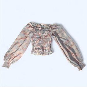 Chic Pastel Smocked Blouse with Long Sleeves